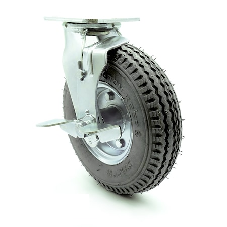 Service Caster 8 Inch Gray Pneumatic Wheel Swivel Caster with Brake SCC-100S280-PNB-GRY-TLB